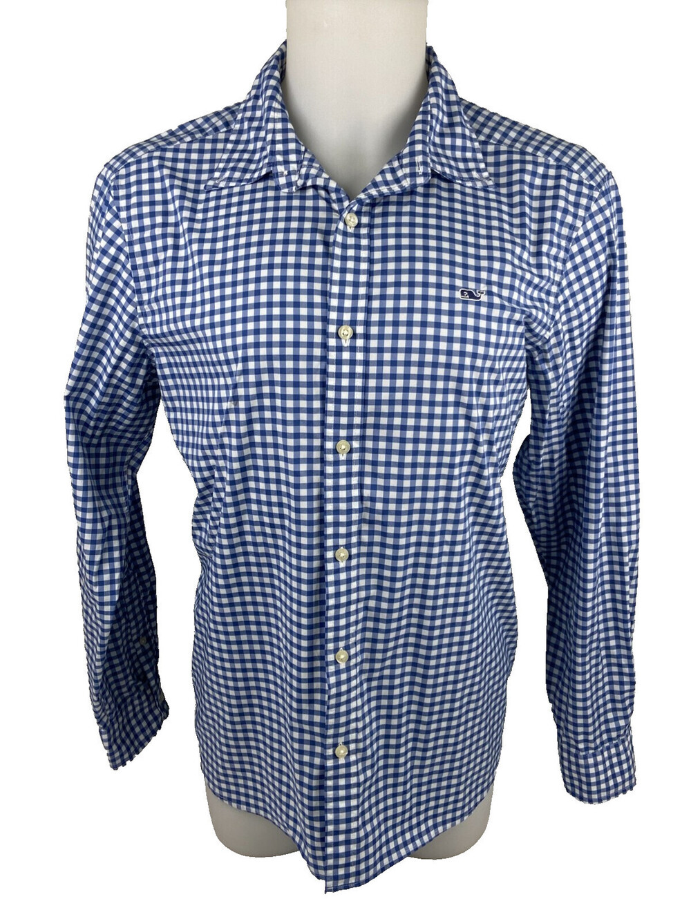 Vineyard Vines Performance Men Large Blue Gingham Check Button Front Shirt